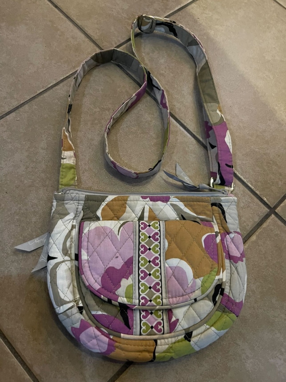 Vera Bradley Quilted Floral Shoulder Bag in Pink, Olive & Tan